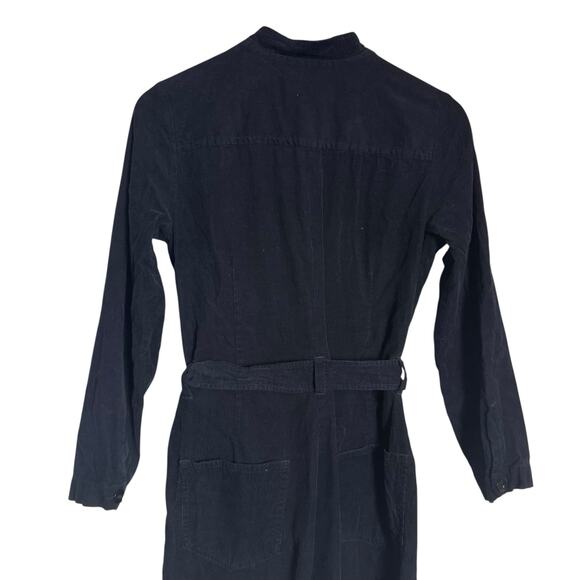 A.P.C. Justine Navy Corduroy Straight Leg Belted Long Sleeve Jumpsuit Size 2 - Picture 12 of 16